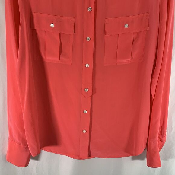 J. Crew 100% Silk Blouse Women's 10 Hot Pink Long Sleeve Button Up Lightweight - Picture 4 of 11